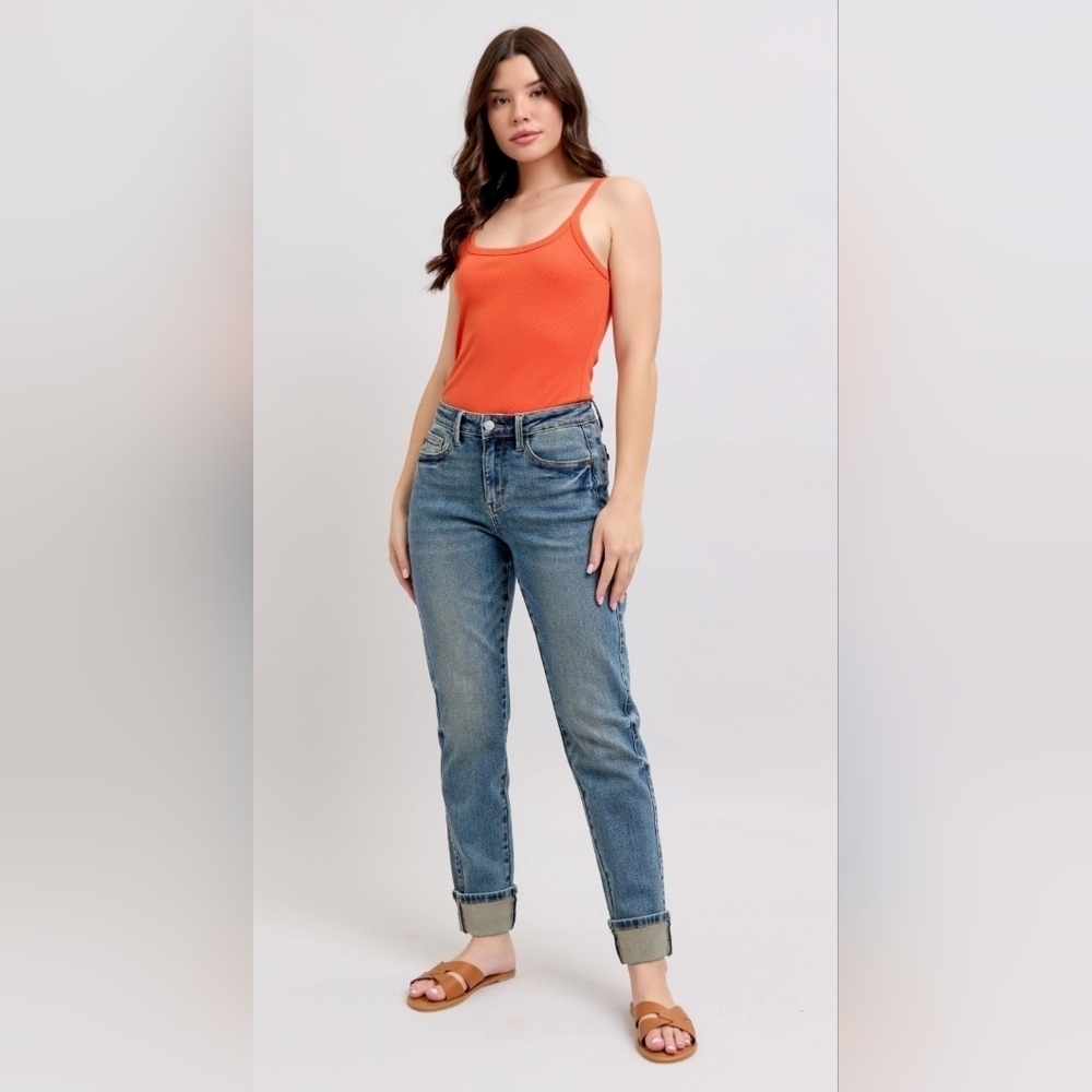Judy Blue MR Vintage Wash Double Side Seam Cuffed Boyfriend Jeans Various NEW